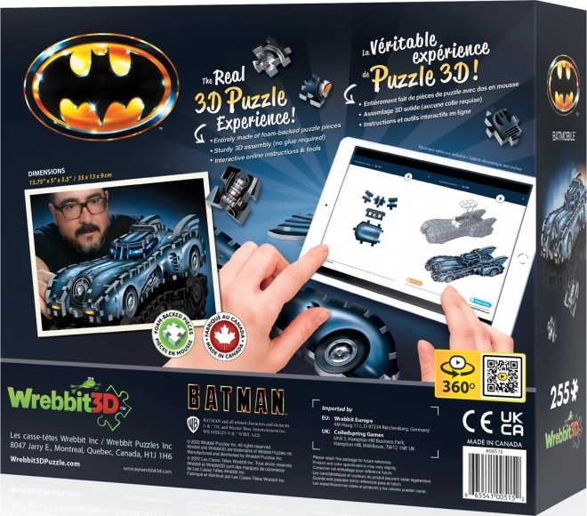 Wrebbit 3D Puzzel Batman: Batmobile 255 stukjes
