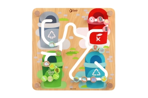 Inlegpuzzel/educatieve doolhof Stad/Recycling 2-in-1 houten 30x30cm in doos 32x32x6cm