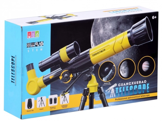 Kindertelescoop op Statief met Vergroting 20x 30x 40x – Geel