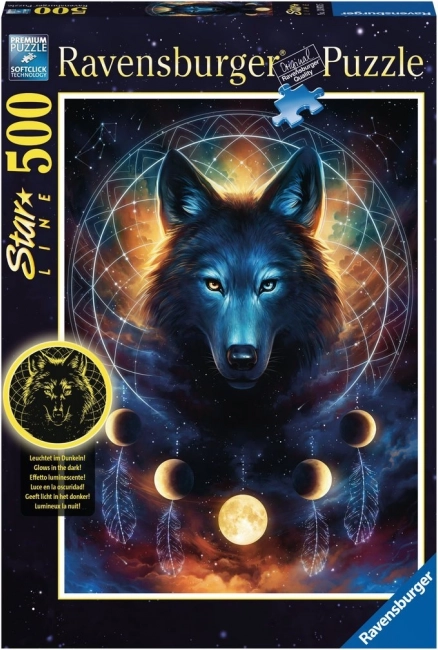 Ravensburger-puzzel die in het donker licht – wolf en manen, 500 stukjes