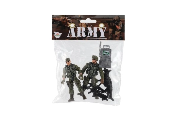 Set soldaten met hond met accessoires 6st plastic in zakje 17x20x3cm