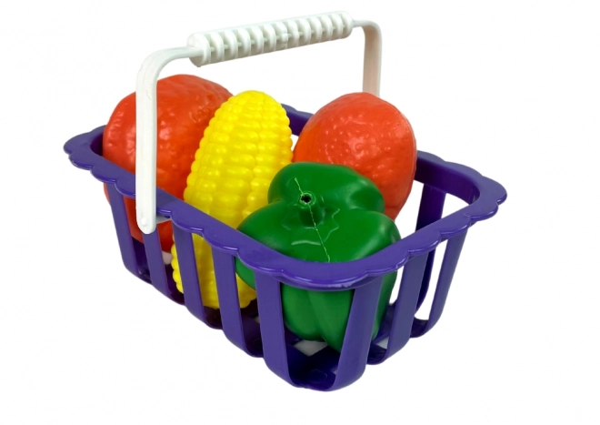 Kinderspeelkassa met rekenmachine en groentemand