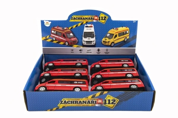 Brandweerauto metaal/kunststof 15 cm met licht en geluid, terugtrekmechanisme