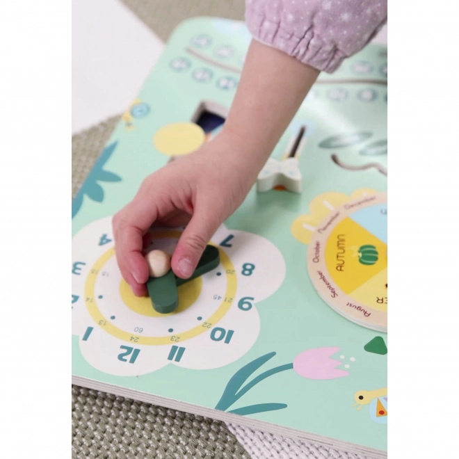 Houten educatieve kalender in het Engels