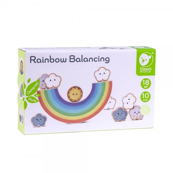 Houten balans regenboogspel met wolken