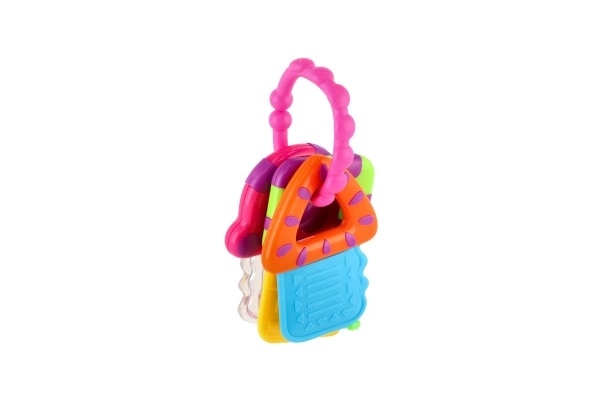 Rammelaar/Bijtspeelgoed sleutels plastic 10x12cm op kaart 3m+