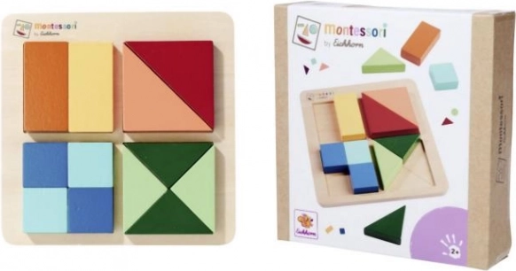 Montessori vierkante houten puzzel – geometrische legpuzzel met 4 vierkanten