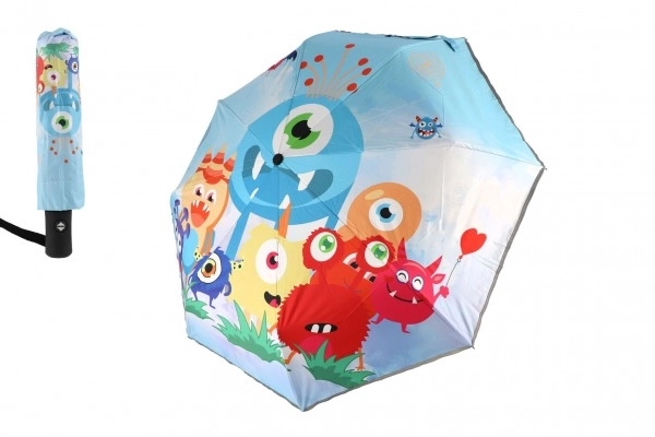 Paraplu Monster opvouwbaar automatische stof/metaal 28cm blauw in zakje