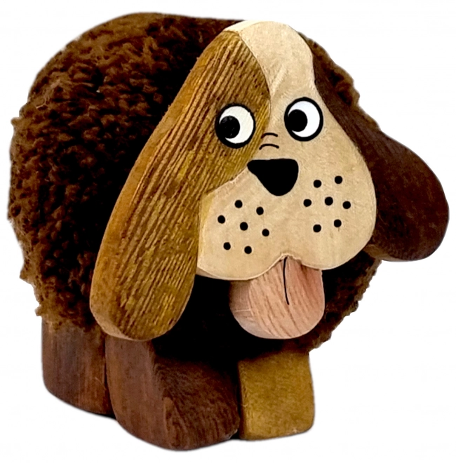Houten hondenbeeldje met pompon XL