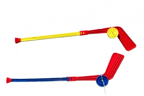Hockey stick plastic met puck 74cm mix kleuren