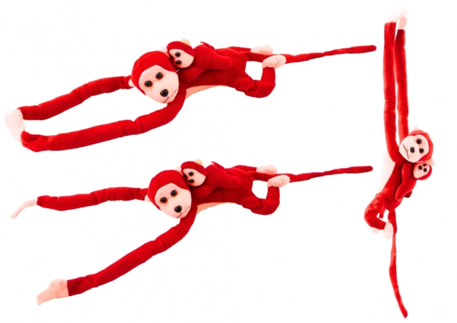 Pluchen aapje met jong rood 90 cm