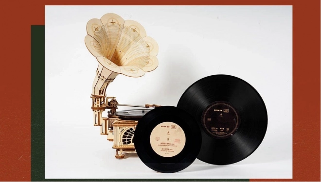 RoboTime 3D houten mechanische puzzel Grammofoon (handmatige aandrijving)
