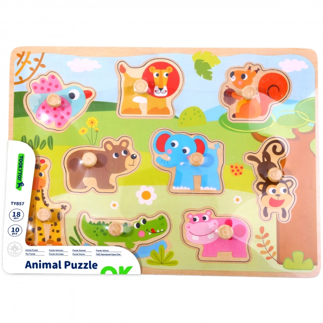 Houten puzzel met diertjes met handgreepjes