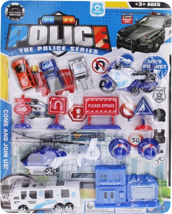Politiewagens met terugtrekmotor – set met station en accessoires