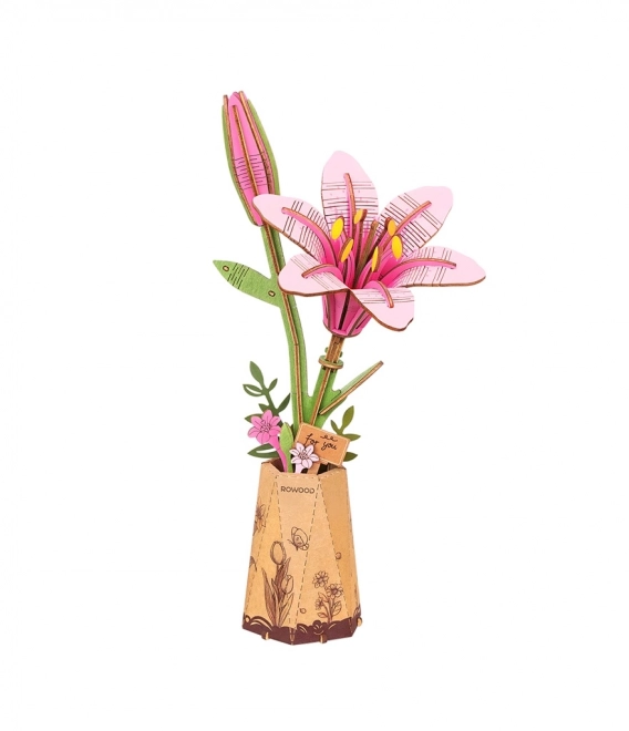 RoboTime3D houten puzzel Roze lelie