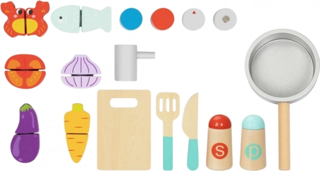 Houten keukentje met accessoires voor de kleine chef
