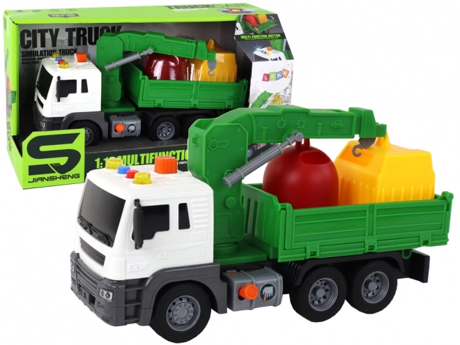 Vrachtwagen voor het ophalen van afval met kraan en wrijving aandrijving Groen 1:16