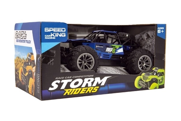 Auto RC buggy terrein blauw 22cm plastic 2,4GHz op batterijen + oplaadpakket in doos 32x16x18cm