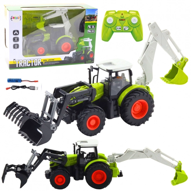 Leuke tractor met draaibare schep en graafmachine