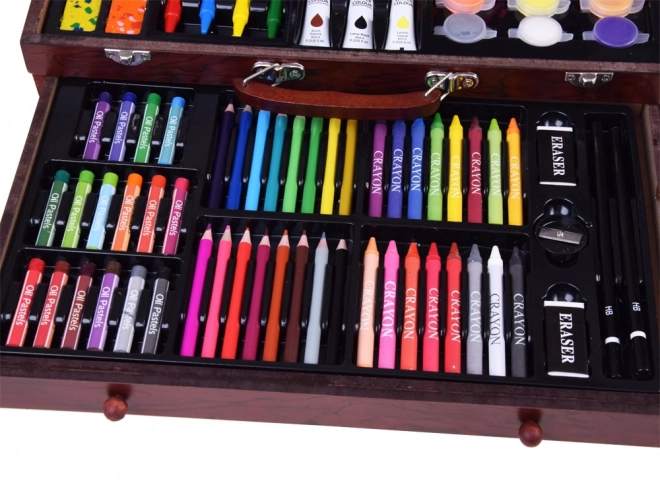 Houten kunstset met koffertje en accessoires