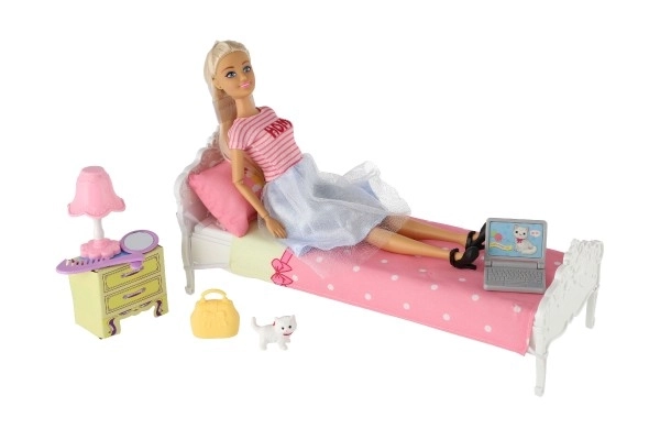 Pop Anlily met slaapkamer kunststof 26cm met accessoires in doos 37x27x17cm