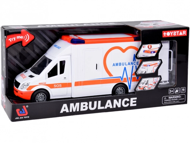 Interactieve ambulance met klapdeuren en licht- en geluidseffecten