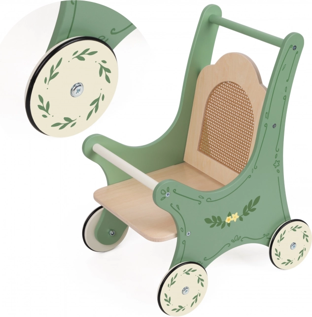 Houten vintage kinderwagen voor poppen