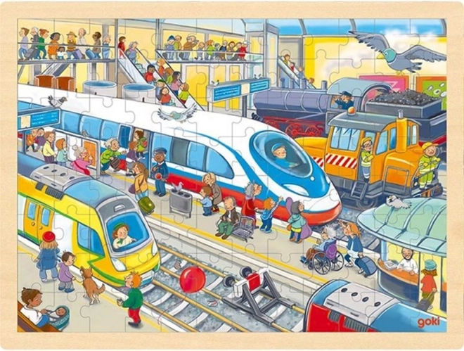 Goki houten puzzel treinstation 96 stukjes