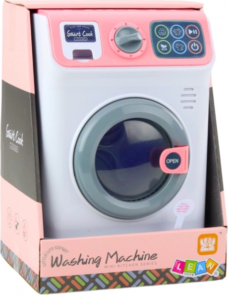 Kinder speelgoed wasmachine met ronddraaiende trommel wit-roze