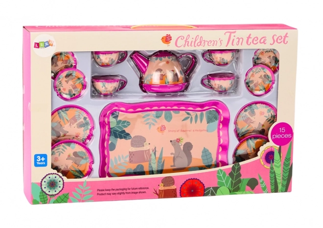 Koffieset Theekopjes Ketel Dienblad Roze Café 15delig.