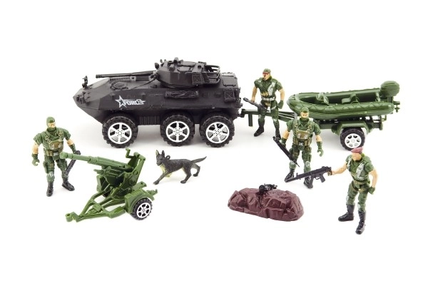 Set van plastic soldaten en militaire uitrusting