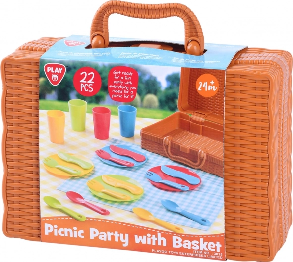 Picknickmand met servies voor kinderen, 22-delig