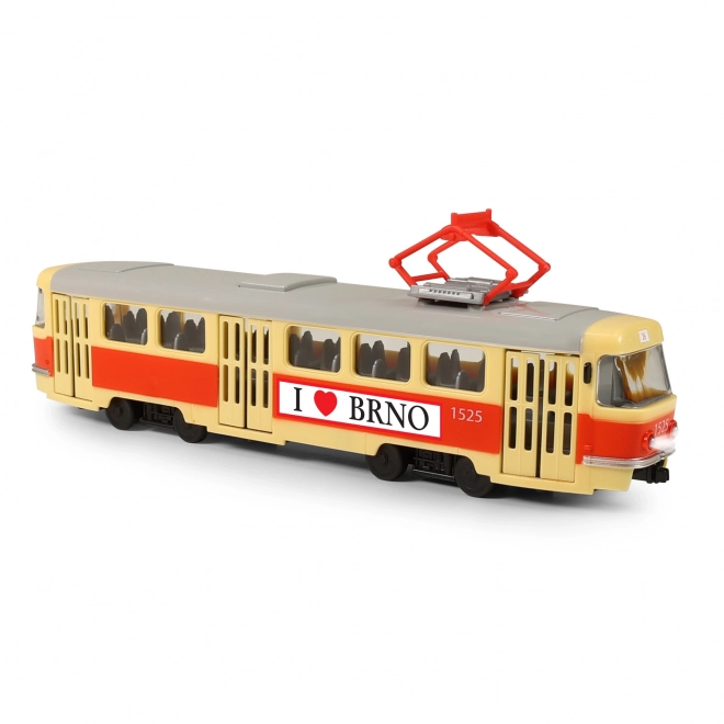 Tram die haltes in het Tsjechisch aankondigt 28 cm BRNO
