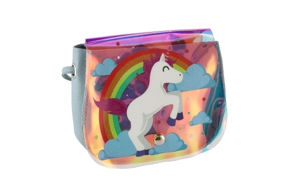 Handtas/Rugzak regenboog eenhoorn plastic 4 kleuren in zak 17x15x3cm