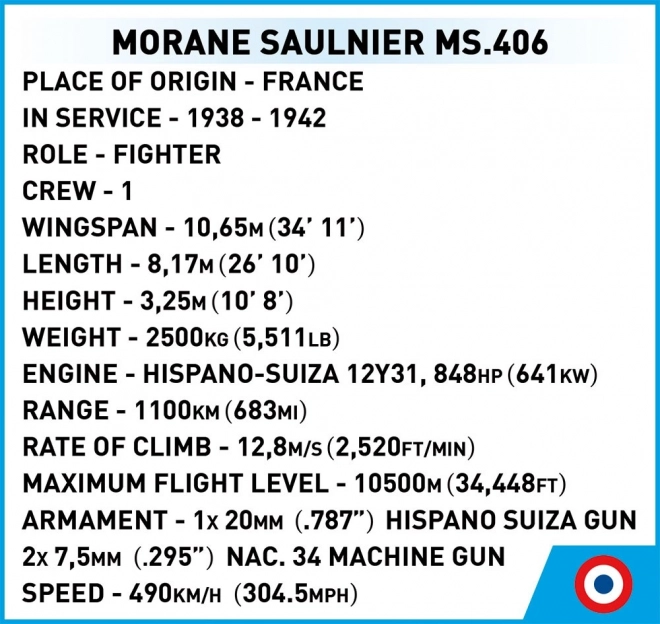 COBI 5724 II WW Morane-Saulnier MS.406, 1:32, 317 st, 1 f