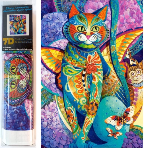 Diamantschilderen Kat in bloemen 30 × 40 cm
