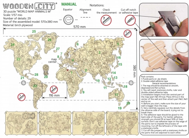 Houten wereldkaart met dieren