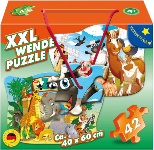 M.I.C. dubbelzijdige puzzel boerderijdieren en dieren uit de dierentuin, 42 stukjes