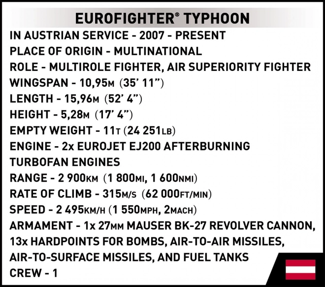 COBI 5850 Strijdkrachten Eurofighter Typhoon Oostenrijk, 1:48, 578 stuks