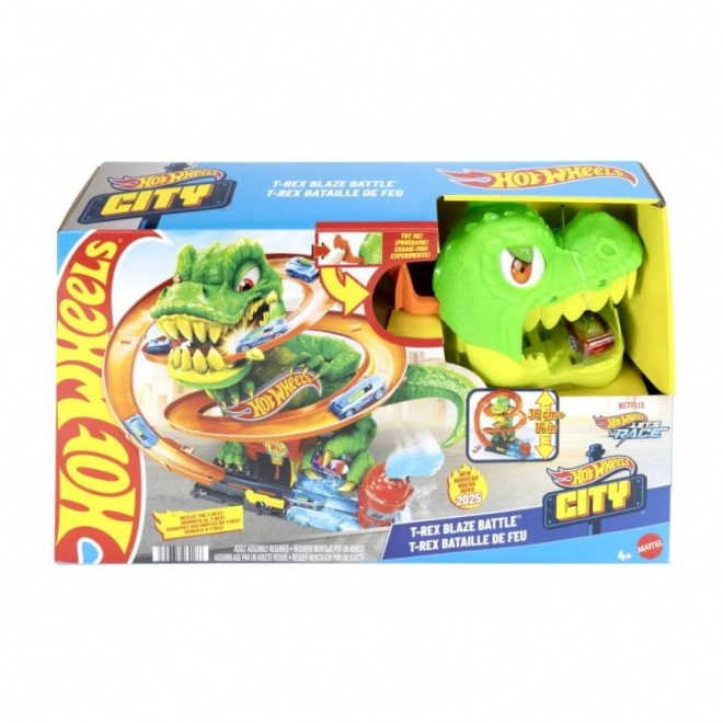 T-rex valt het brandweerstation aan uit Hot Wheels City