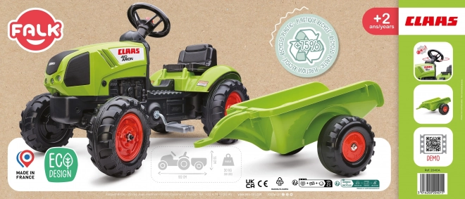 Trappertractor Claas Arion 410 met groene aanhanger