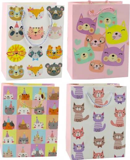 Papieren cadeautas met katten, brokaat, 23 x 18 x 10,5 cm
