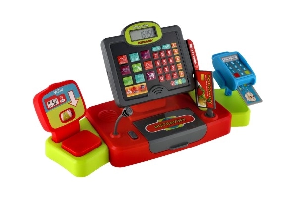 Grote digitale plastic kassa op batterijen met geluid en licht in doos 48x25x18cm