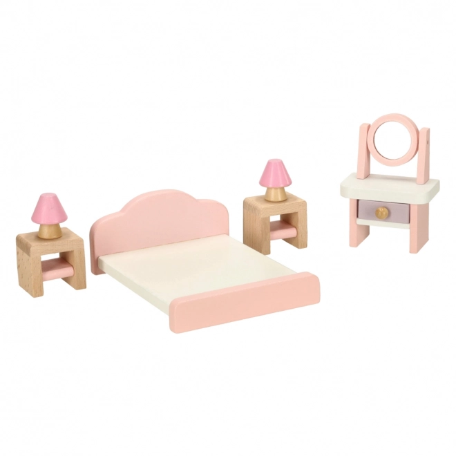 Houten meubeltjes voor poppenhuis - woonkamer, slaapkamer, badkamer, keuken roze