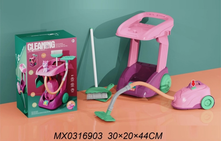 Kinder schoonmaakset met karretje en stofzuiger
