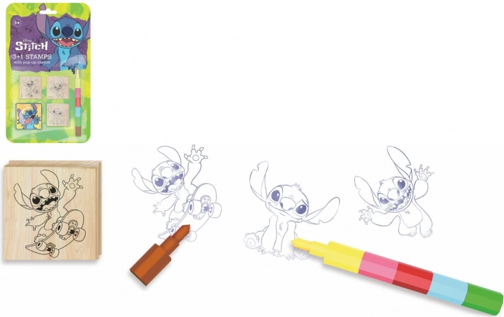 Stempels met inktkussen houten 4,5 × 4,5 cm met waskrijtje LILO & STITCH