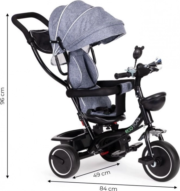 ECOTOYS Driewieler met dak en duwstang grijs
