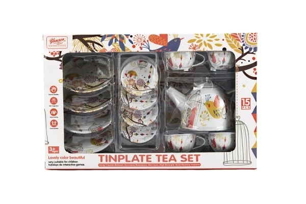 Theeset van 15 stuks tinnen servies