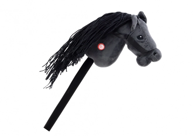 Pluche paardhoofd op stok Hobby Horse Longhair Zwart Met Geluiden
