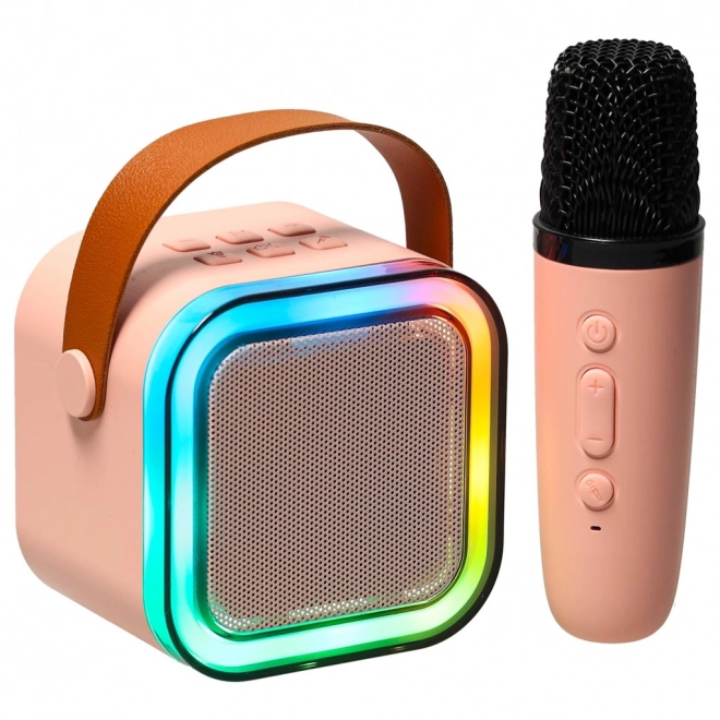 Karaoke set microfoon + draagbare luidspreker BLUETOOTH USB LED roze